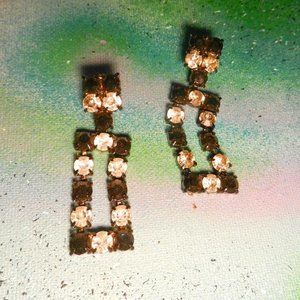 VTG Contempo marcasite pierced earrings jet black faux crystal drop and dangle